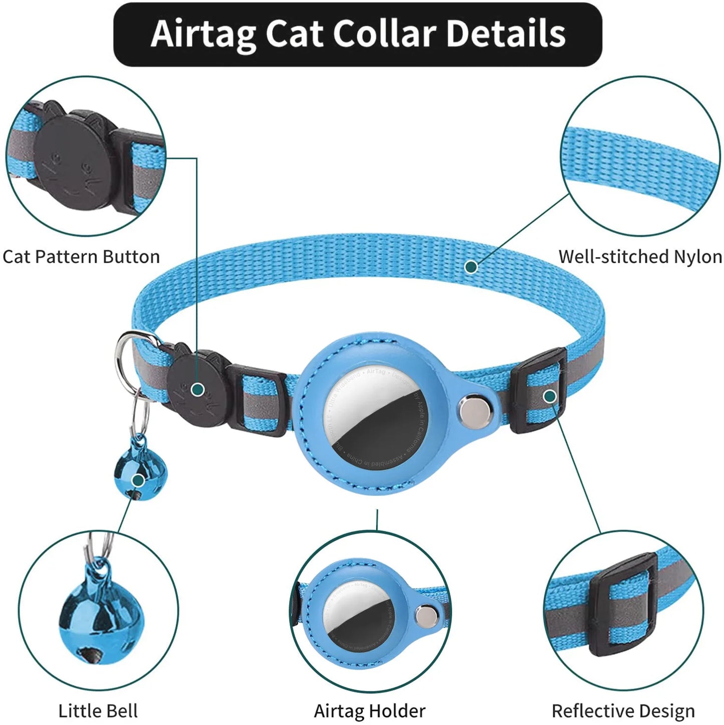 Smart Cat Collar with AirTag Holder and Bell